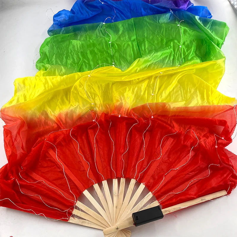 1.5meters Chinese LED Belly Dance Silk Fan Colorful Light Up Fan Veil For Women New Year Performance Dance Supplies