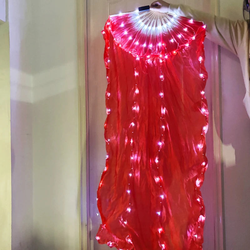 1.5meters Chinese LED Belly Dance Silk Fan Colorful Light Up Fan Veil For Women New Year Performance Dance Supplies
