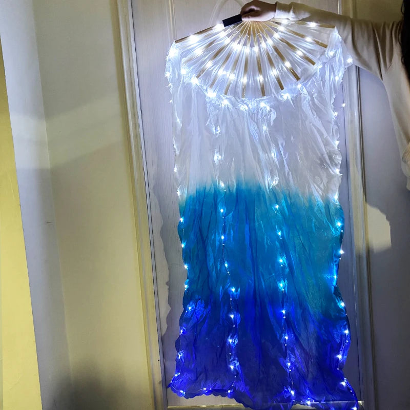 1.5meters Chinese LED Belly Dance Silk Fan Colorful Light Up Fan Veil For Women New Year Performance Dance Supplies