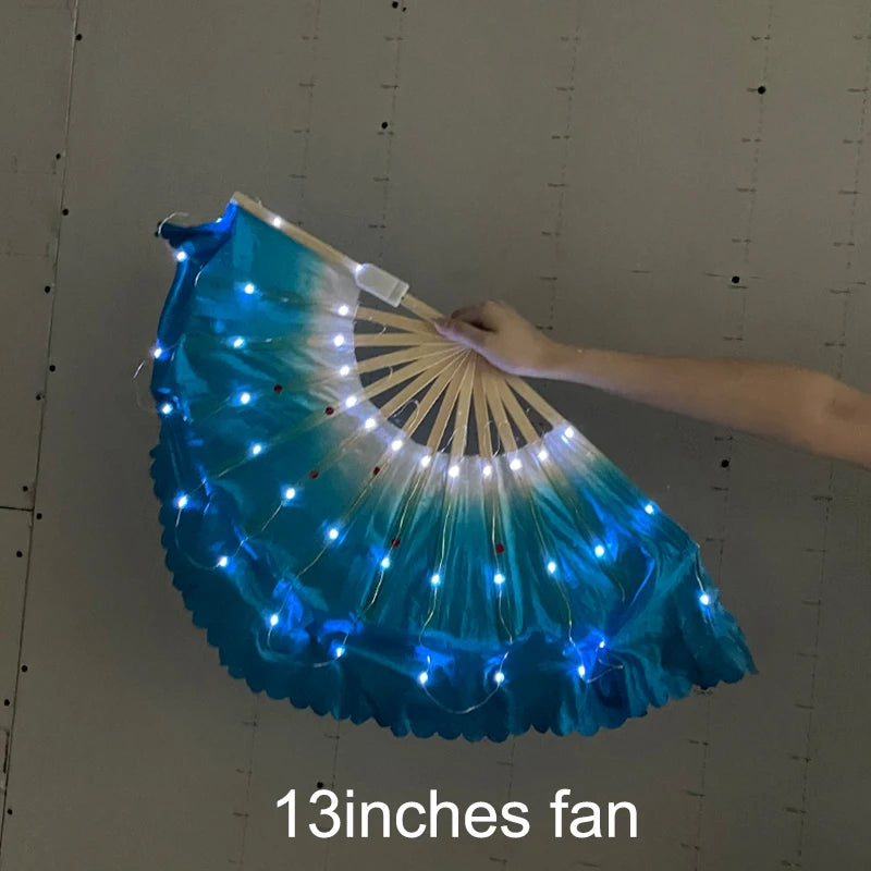 1.5meters Chinese LED Belly Dance Silk Fan Colorful Light Up Fan Veil For Women New Year Performance Dance Supplies