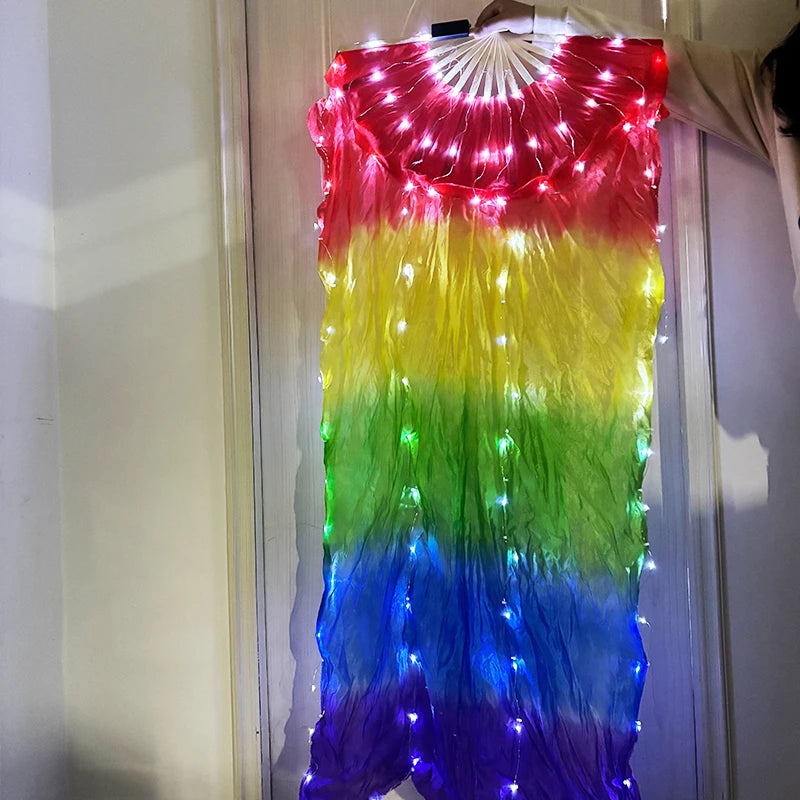 1.5meters Chinese LED Belly Dance Silk Fan Colorful Light Up Fan Veil For Women New Year Performance Dance Supplies