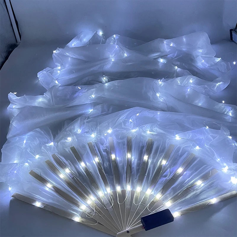1.5meters Chinese LED Belly Dance Silk Fan Colorful Light Up Fan Veil For Women New Year Performance Dance Supplies