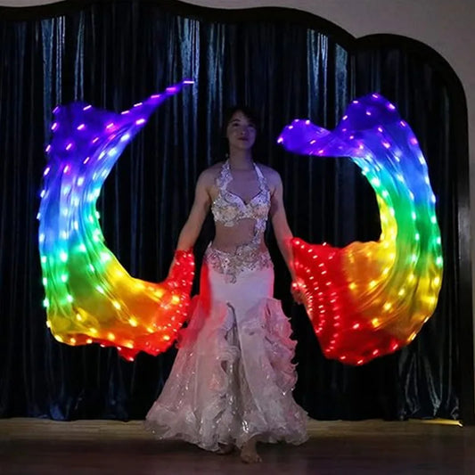 1.5meters Chinese LED Belly Dance Silk Fan Colorful Light Up Fan Veil For Women New Year Performance Dance Supplies