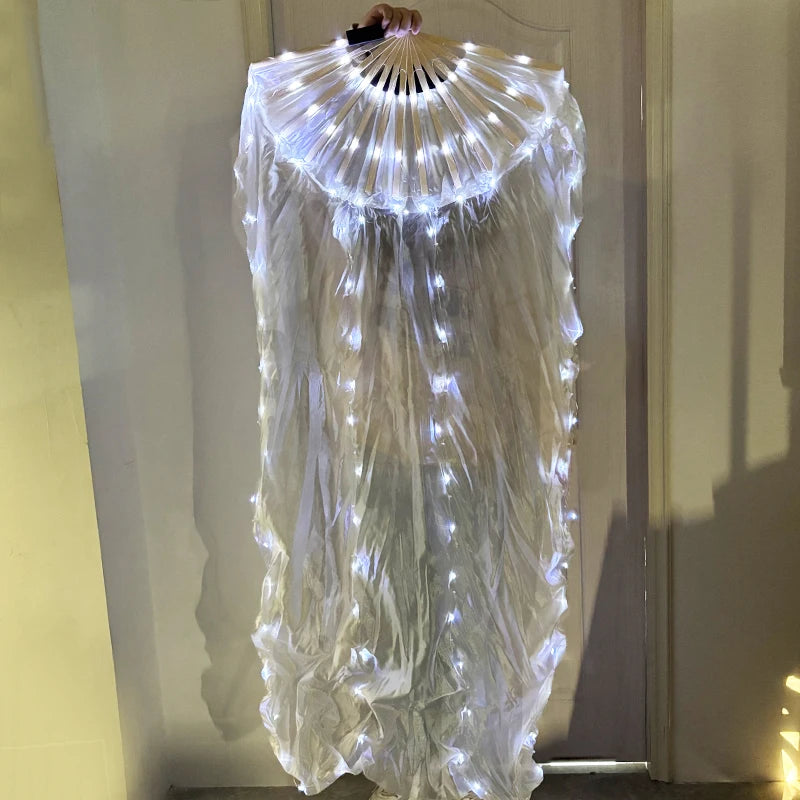 1.5meters Chinese LED Belly Dance Silk Fan Colorful Light Up Fan Veil For Women New Year Performance Dance Supplies