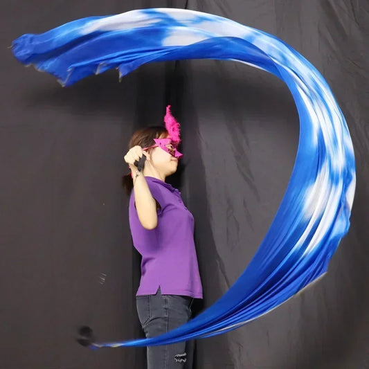 100% Silk Performance Veil Dancer Contrast Colors Light Texture Rectangular Scarf Belly Dance Rainbow Veil+POI Ball Accessories