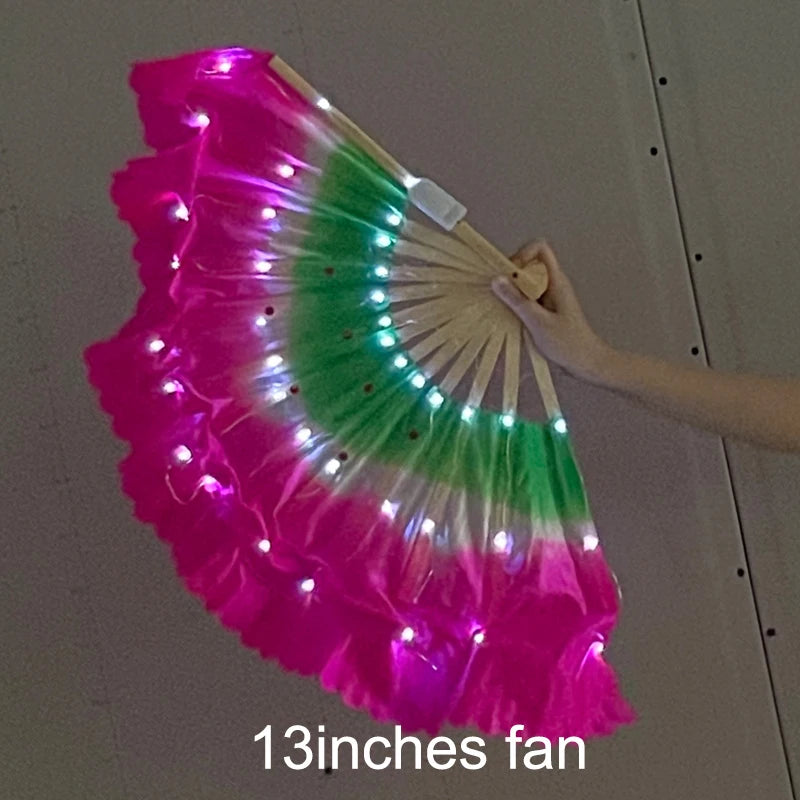 1.5meters Chinese LED Belly Dance Silk Fan Colorful Light Up Fan Veil For Women New Year Performance Dance Supplies