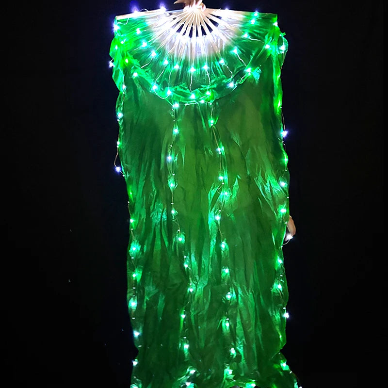 1.5meters Chinese LED Belly Dance Silk Fan Colorful Light Up Fan Veil For Women New Year Performance Dance Supplies