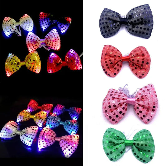 10pcs Adult Kids Bright Sequin LED Bowties Flashing Light Up Neck Ties for Party Rave Holiday Wedding Glow Party Supplies