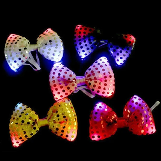 10pcs Adult Kids Bright Sequin LED Bowties Flashing Light Up Neck Ties for Party Rave Holiday Wedding Glow Party Supplies