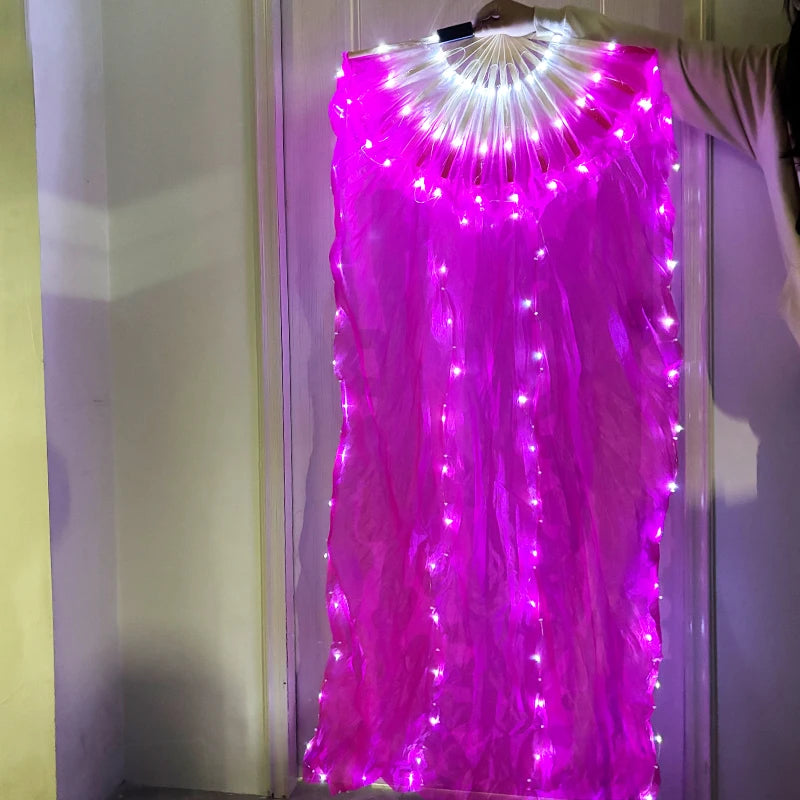 1.5meters Chinese LED Belly Dance Silk Fan Colorful Light Up Fan Veil For Women New Year Performance Dance Supplies