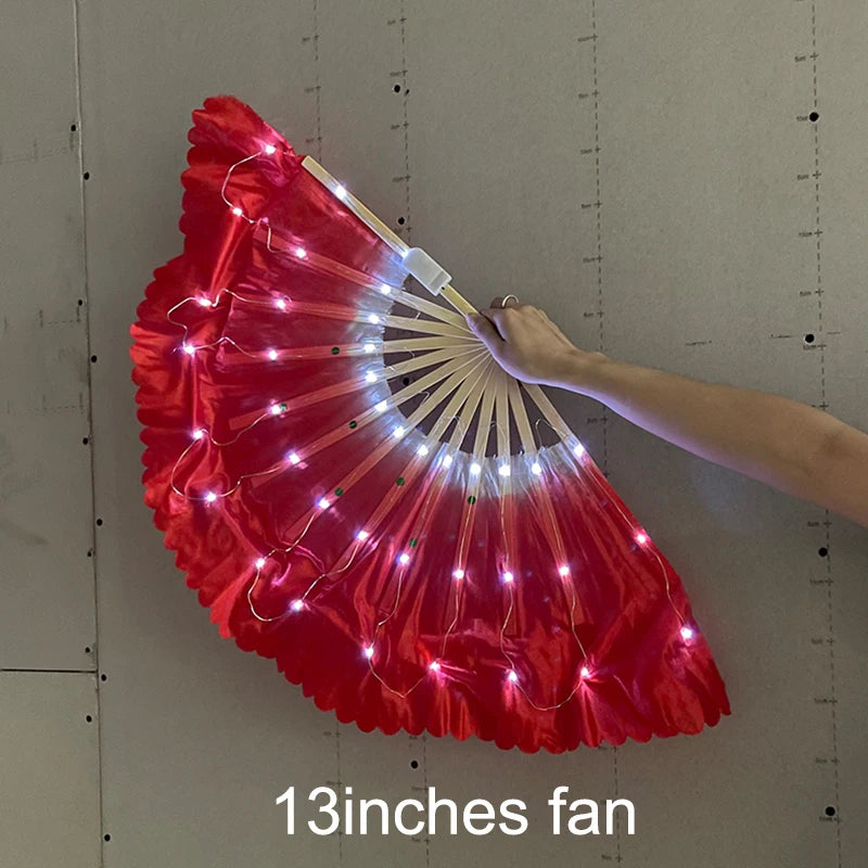 1.5meters Chinese LED Belly Dance Silk Fan Colorful Light Up Fan Veil For Women New Year Performance Dance Supplies