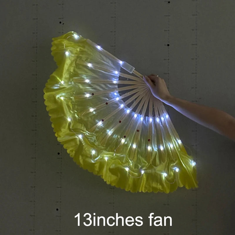 1.5meters Chinese LED Belly Dance Silk Fan Colorful Light Up Fan Veil For Women New Year Performance Dance Supplies