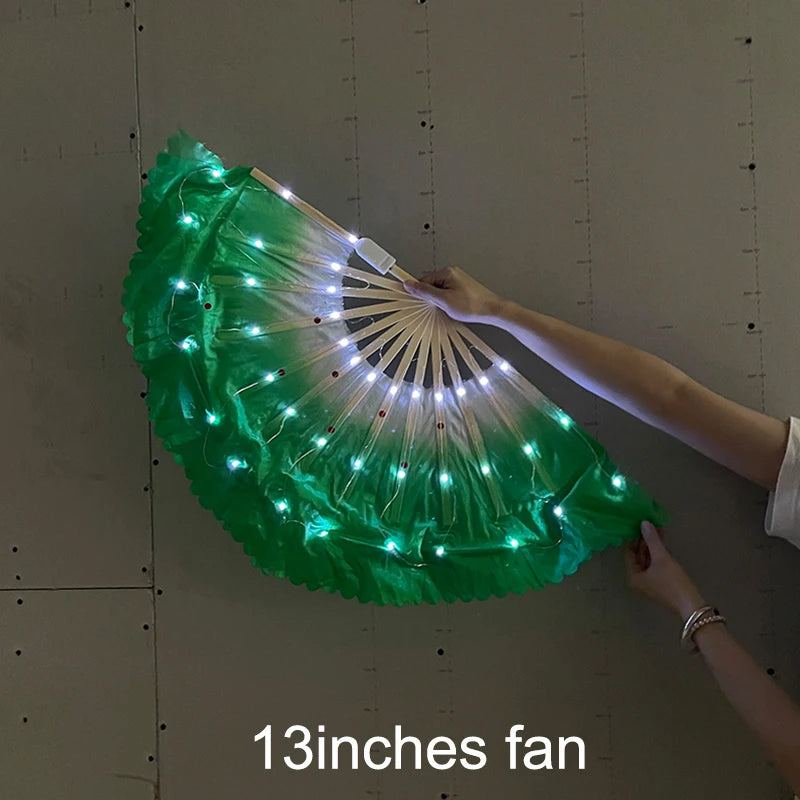 1.5meters Chinese LED Belly Dance Silk Fan Colorful Light Up Fan Veil For Women New Year Performance Dance Supplies