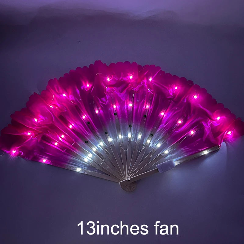 1.5meters Chinese LED Belly Dance Silk Fan Colorful Light Up Fan Veil For Women New Year Performance Dance Supplies