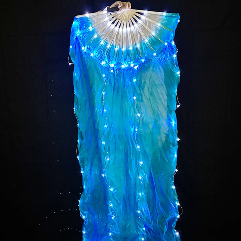 1.5meters Chinese LED Belly Dance Silk Fan Colorful Light Up Fan Veil For Women New Year Performance Dance Supplies